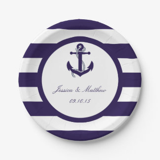 The Nautical Anchor Navy Stripe Wedding Collection Paper Plate