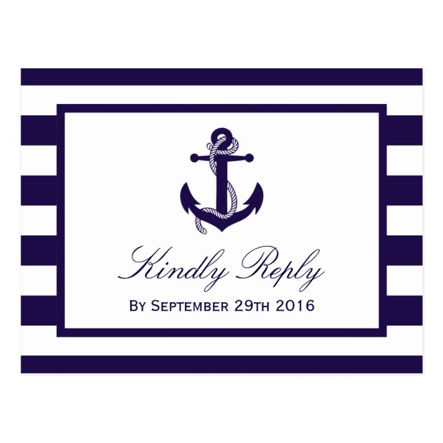 The Nautical Anchor Navy Stripe Wedding Collection Postcard