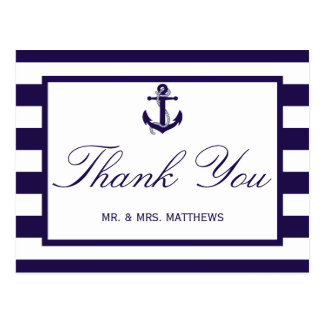 The Nautical Anchor Navy Stripe Wedding Collection Postcard