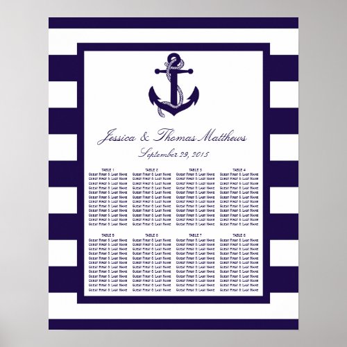 The Nautical Anchor Navy Stripe Wedding Collection Poster