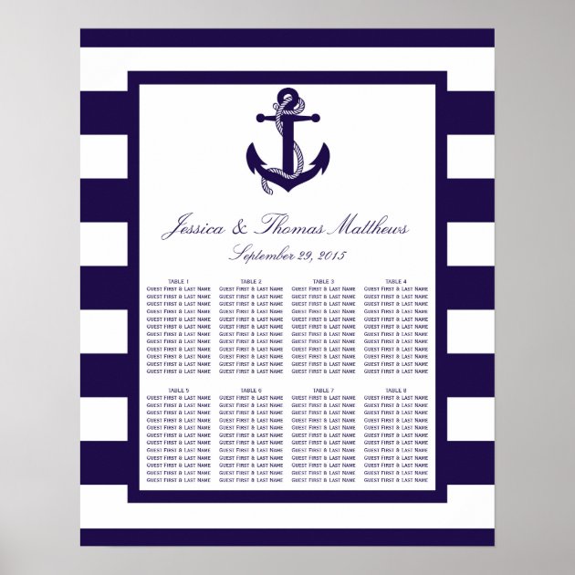 The Nautical Anchor Navy Stripe Wedding Collection Poster