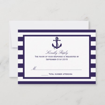 The Nautical Anchor Navy Stripe Wedding Collection Rsvp Card