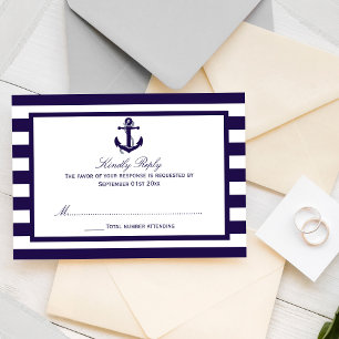 The Nautical Anchor Navy Stripe Wedding Collection RSVP Card