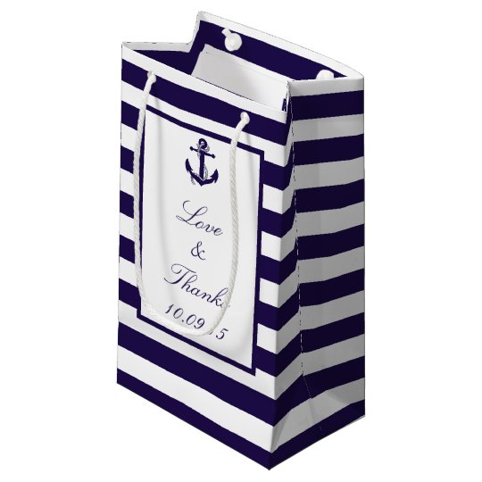 The Nautical Anchor Navy Stripe Wedding Collection Small Gift Bag