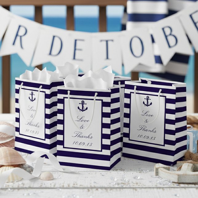 The Nautical Anchor Navy Stripe Wedding Collection Small Gift Bag (Creator Uploaded)