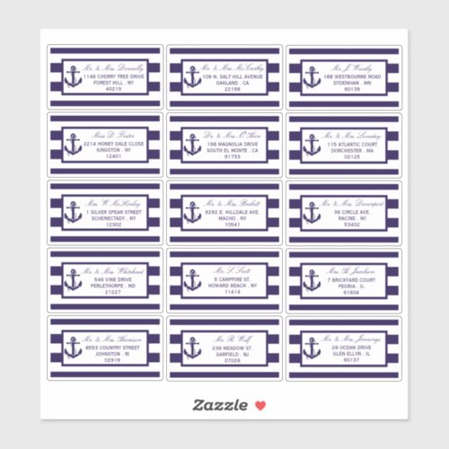 The Nautical Anchor Navy Stripe Wedding Collection Sticker