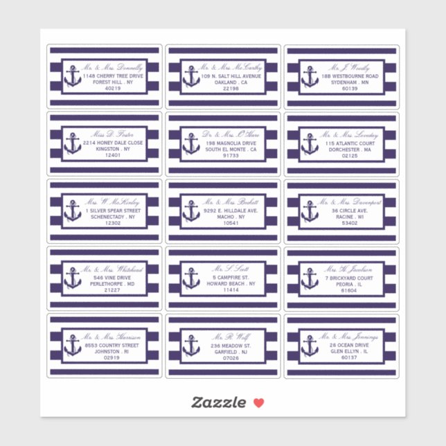 The Nautical Anchor Navy Stripe Wedding Collection Sticker (Sheet)