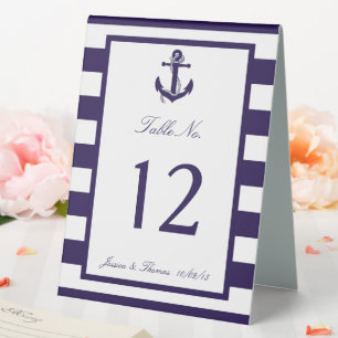 The Nautical Anchor Navy Stripe Wedding Collection Table Tent