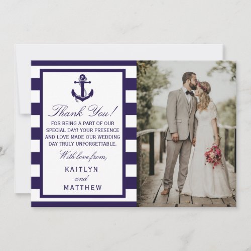 The Nautical Anchor Navy Stripe Wedding Collection Thank You Card