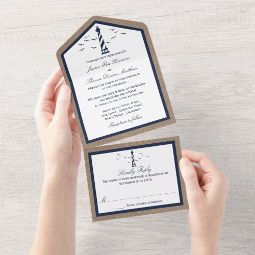 The Nautical Lighthouse Burlap Wedding Collection All In One Invitation