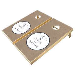The Nautical Lighthouse Burlap Wedding Collection Cornhole Set