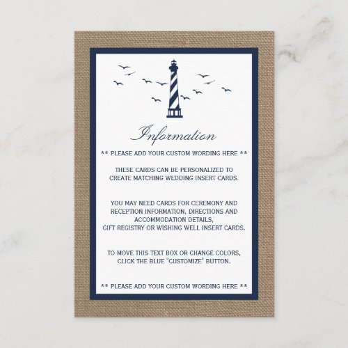 The Nautical Lighthouse Burlap Wedding Collection Enclosure Card