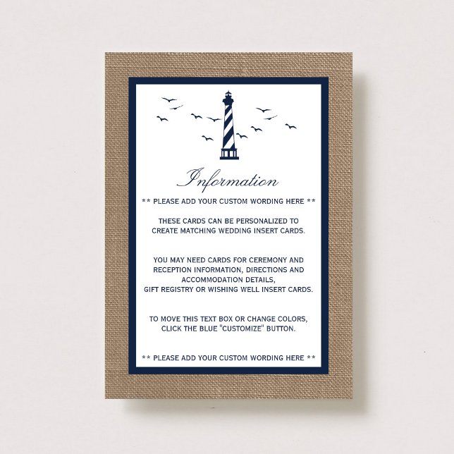 The Nautical Lighthouse Burlap Wedding Collection Enclosure Card (Creator Uploaded)