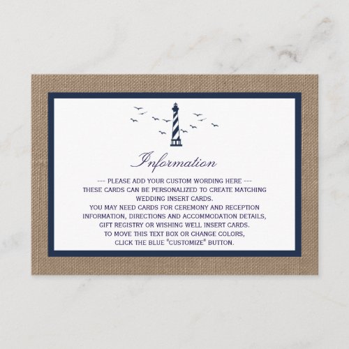 The Nautical Lighthouse Burlap Wedding Collection Enclosure Card