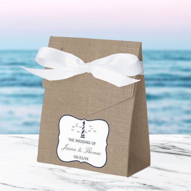 The Nautical Lighthouse Burlap Wedding Collection Favor Boxes (Creator Uploaded)
