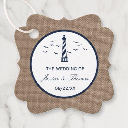 The Nautical Lighthouse Burlap Wedding Collection Favor Tags
