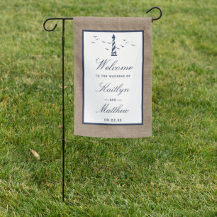 The Nautical Lighthouse Burlap Wedding Collection Garden Flag