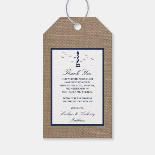 The Nautical Lighthouse Burlap Wedding Collection Gift Tags