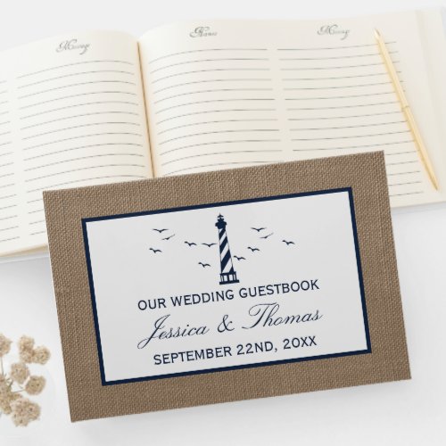The Nautical Lighthouse Burlap Wedding Collection Guest Book