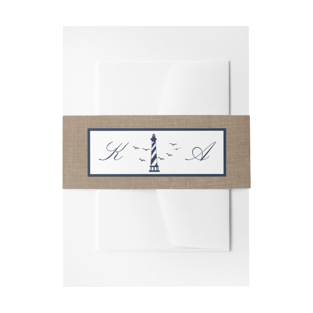 The Nautical Lighthouse Burlap Wedding Collection Invitation Belly Band (Front Example)