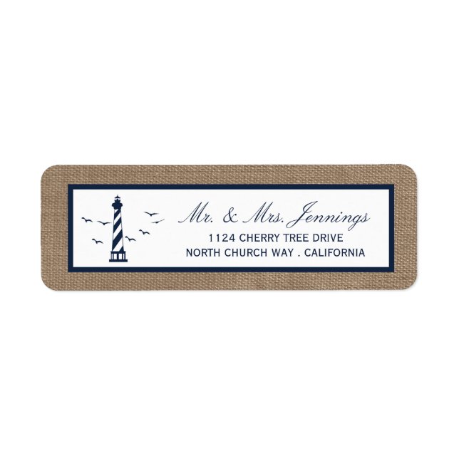 The Nautical Lighthouse Burlap Wedding Collection Label (Front)