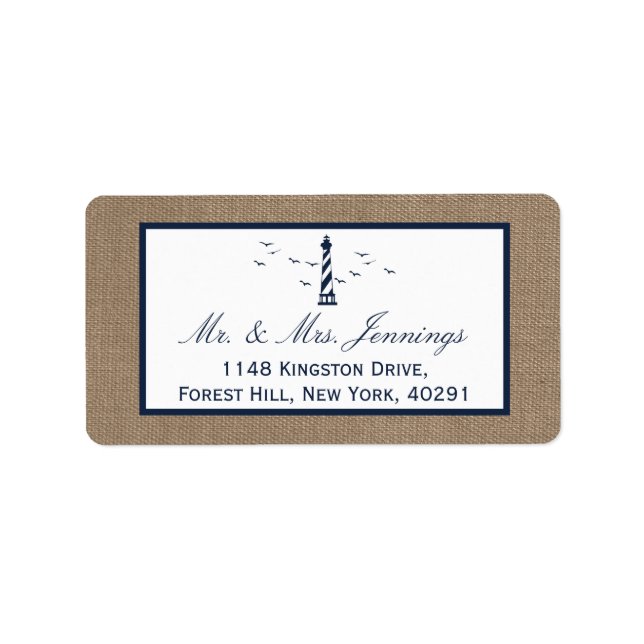 The Nautical Lighthouse Burlap Wedding Collection Label (Front)