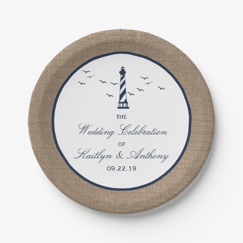 The Nautical Lighthouse Burlap Wedding Collection Paper Plates