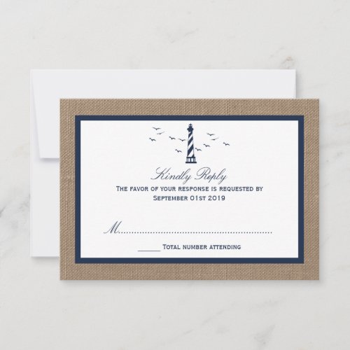 The Nautical Lighthouse Burlap Wedding Collection RSVP Card