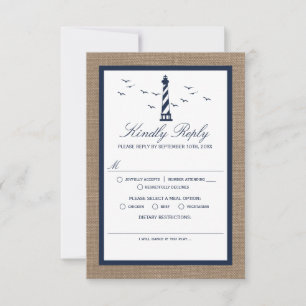 The Nautical Lighthouse Burlap Wedding Collection RSVP Card