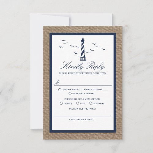 The Nautical Lighthouse Burlap Wedding Collection RSVP Card