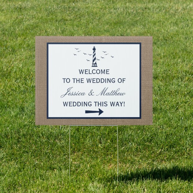 The Nautical Lighthouse Burlap Wedding Collection Sign (Insitu)