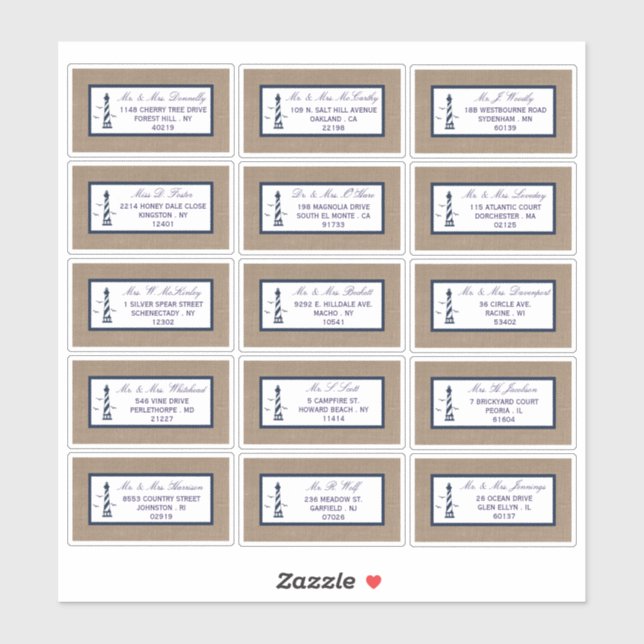 The Nautical Lighthouse Burlap Wedding Collection Sticker (Sheet)