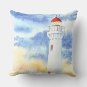The Nautical Lighthouse Mountains Throw Pillow