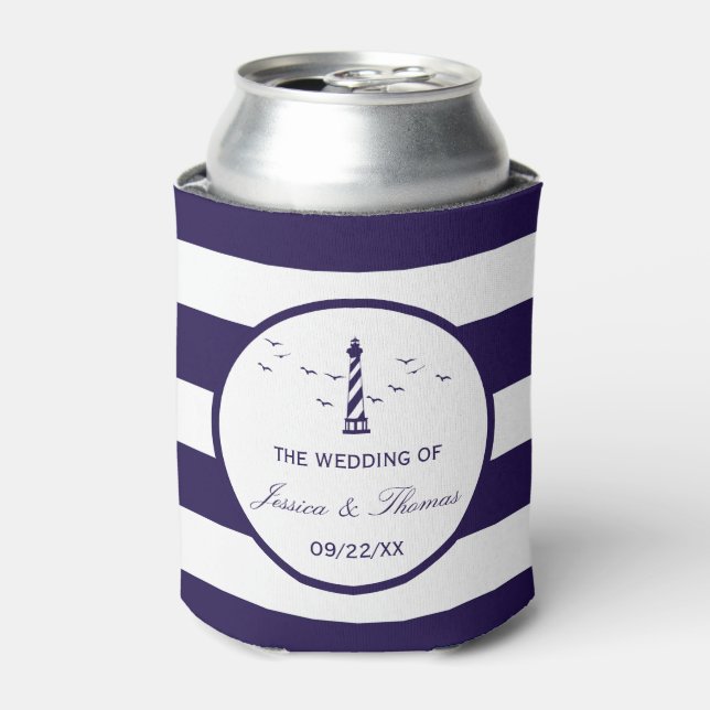 The Nautical Lighthouse Wedding Collection Can Cooler (Can Front)