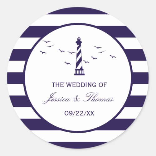 The Nautical Lighthouse Wedding Collection Classic Round Sticker
