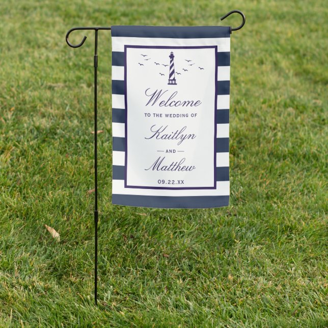 The Nautical Lighthouse Wedding Collection Garden Flag (In SItu)