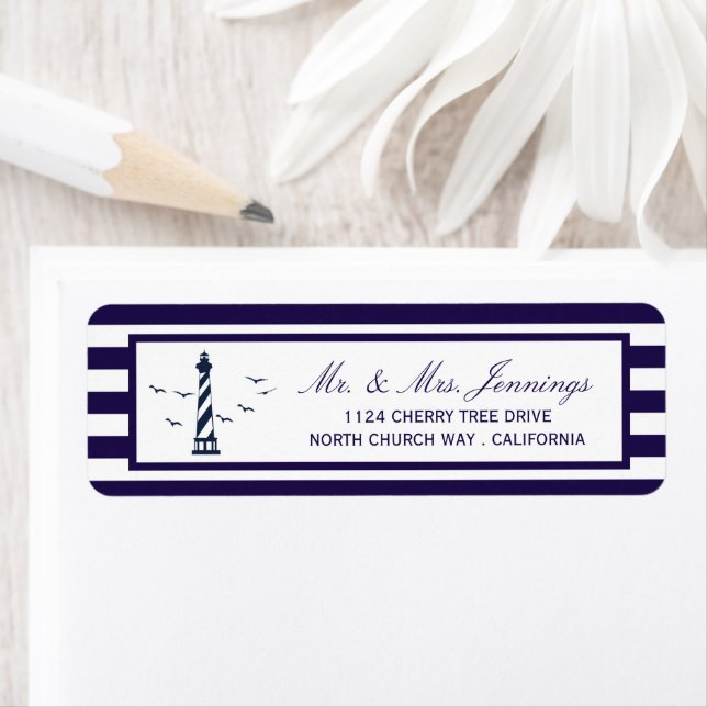 The Nautical Lighthouse Wedding Collection Label (Insitu)