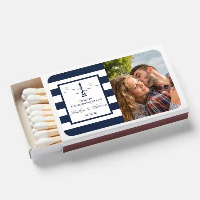 The Nautical Lighthouse Wedding Collection Matchboxes (Front Open)