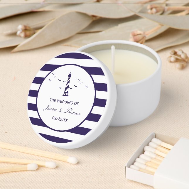 The Nautical Lighthouse Wedding Collection Mini Candle Favors (Insitu)