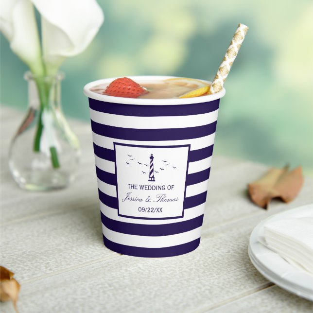 The Nautical Lighthouse Wedding Collection Paper Cups (Insitu)