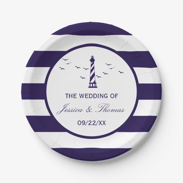 The Nautical Lighthouse Wedding Collection Paper Plates (Front)