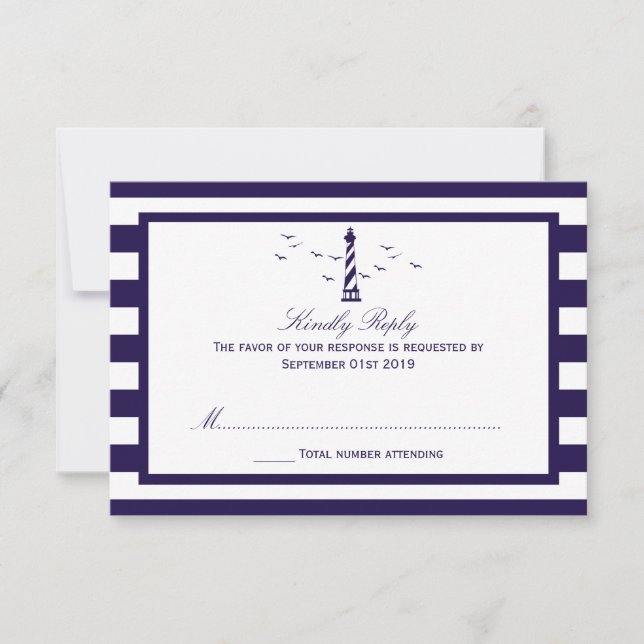 The Nautical Lighthouse Wedding Collection RSVP Card (Front)