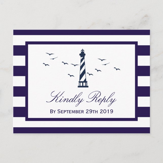 The Nautical Lighthouse Wedding Collection RSVP Invitation Postcard (Front)