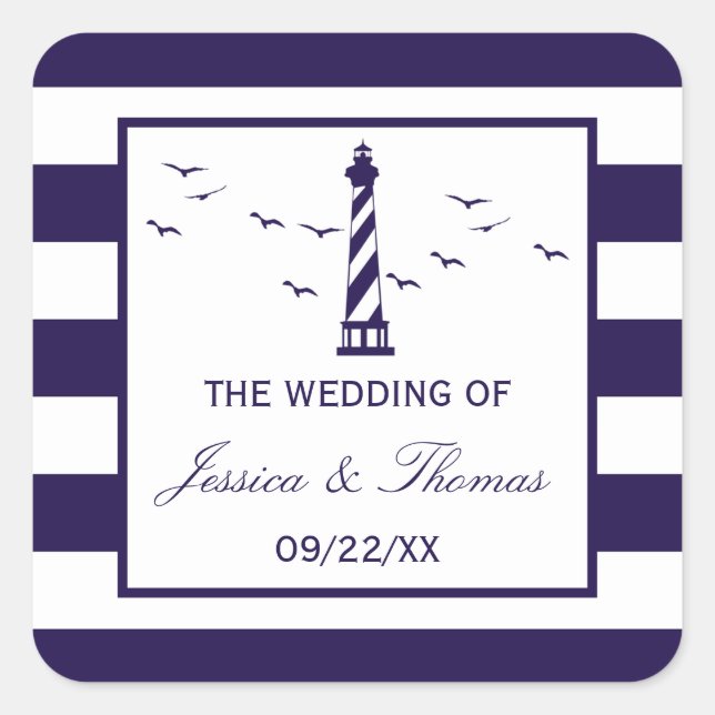 The Nautical Lighthouse Wedding Collection Square Sticker (Front)