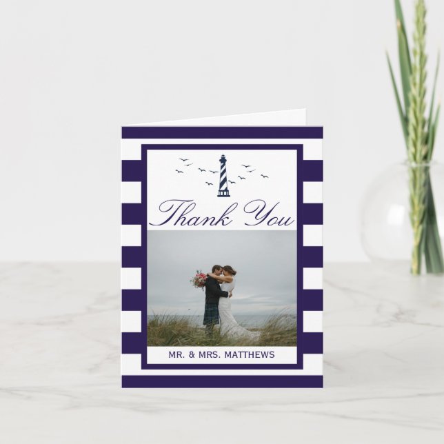 The Nautical Lighthouse Wedding Collection Thank You Card (Front)