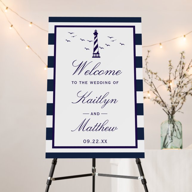 The Nautical Lighthouse Wedding Collection Welcome Foam Board (In Situ (Stand))