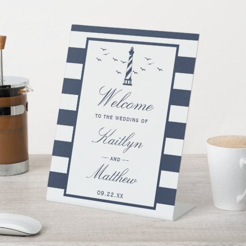 The Nautical Lighthouse Wedding Collection Welcome Pedestal Sign