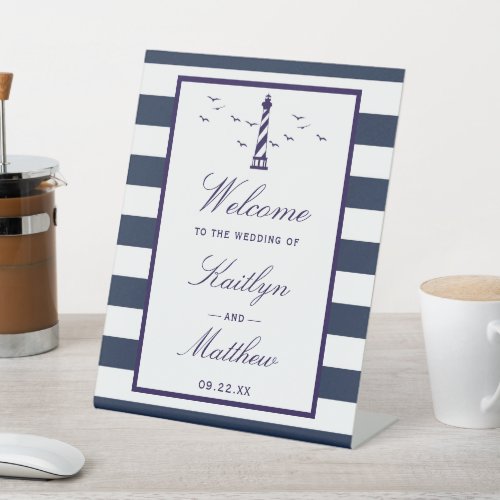 The Nautical Lighthouse Wedding Collection Welcome Pedestal Sign