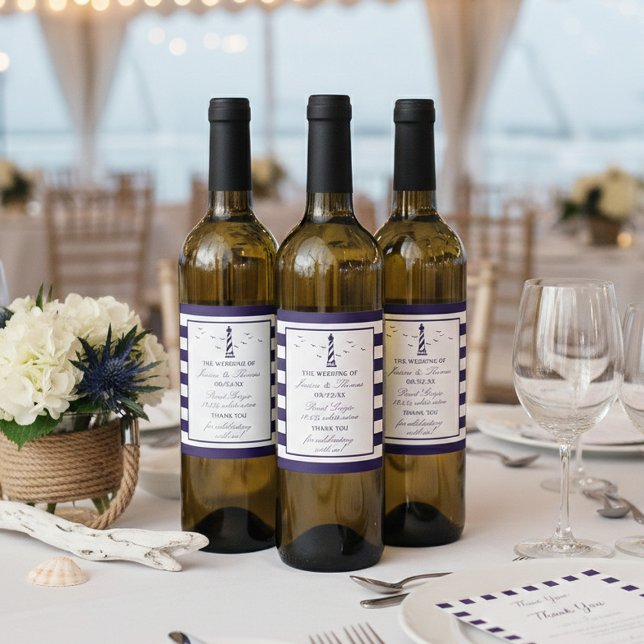 The Nautical Lighthouse Wedding Collection Wine Label (Creator Uploaded)