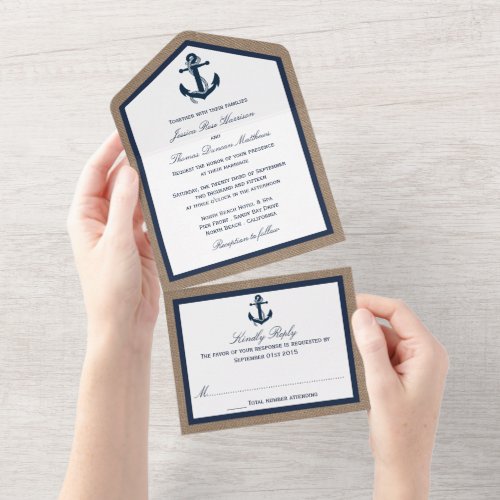 The Navy Anchor On Burlap Beach Wedding Collection All In One Invitation